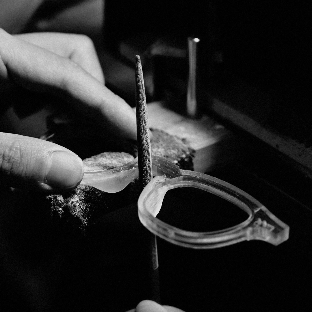Close-up eyewear frame manufacturing detail