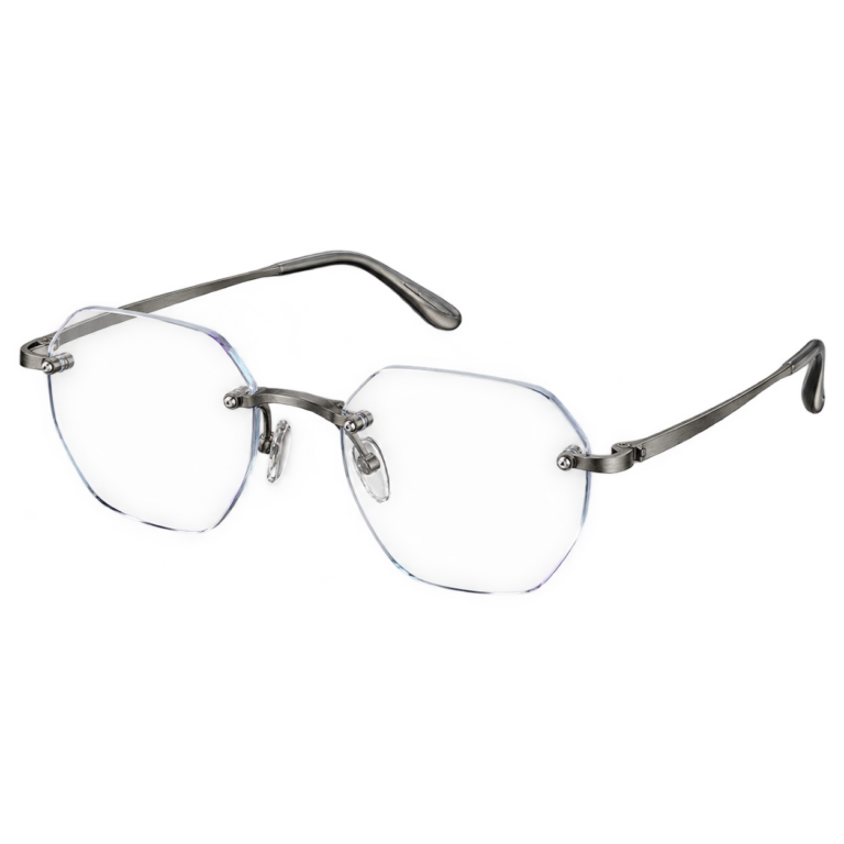 Rimless Graphite Soft Hexagon eyewear design